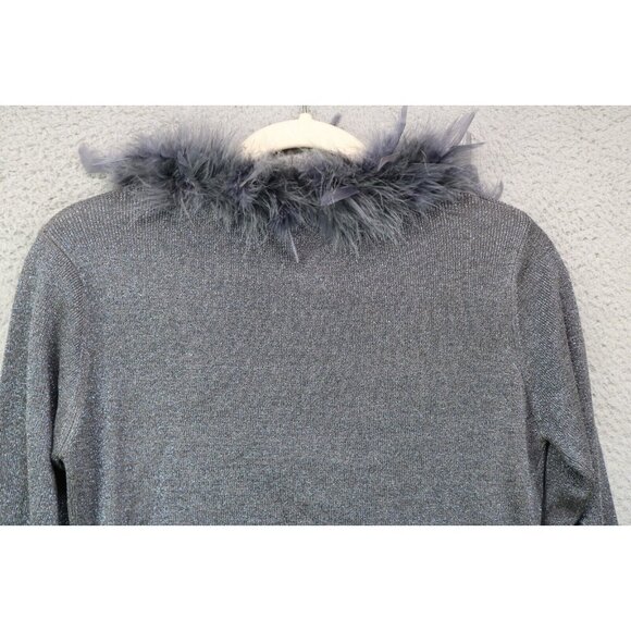 Joseph A. 90's Feather Boa Silk Sparkle Cardigan-Medium-Y2K-Vintage-Glam-Retro - Picture 8 of 8
